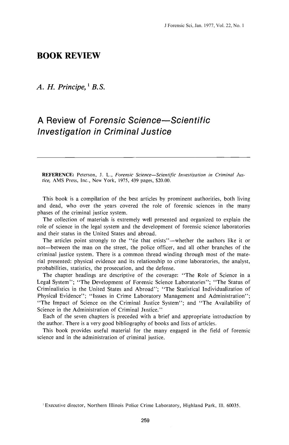 A Review of <i>Forensic ScienceScientific Investigation in Criminal Justice<i> by Principe AH