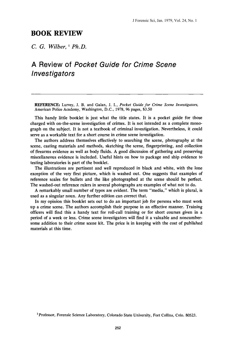 A Review of <i>Pocket Guide for Crime Scene Investigators<i> by Wilber CG