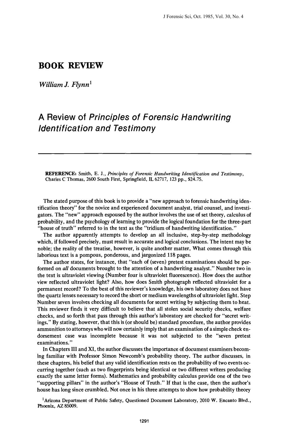 A Review of <i>Principles of Forensic Handwriting Identification and Testimony<i> by Flynn WJ