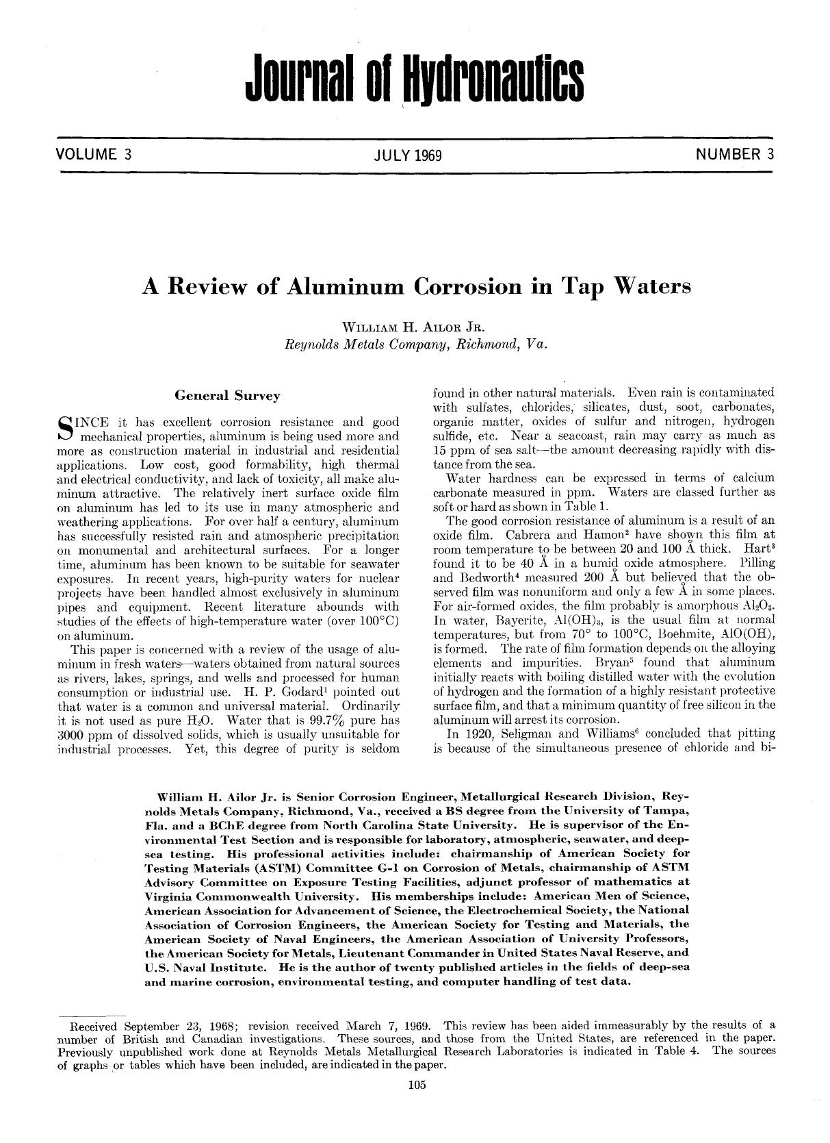 A Review of Aluminum Corrosion in Tap Waters by Unknown