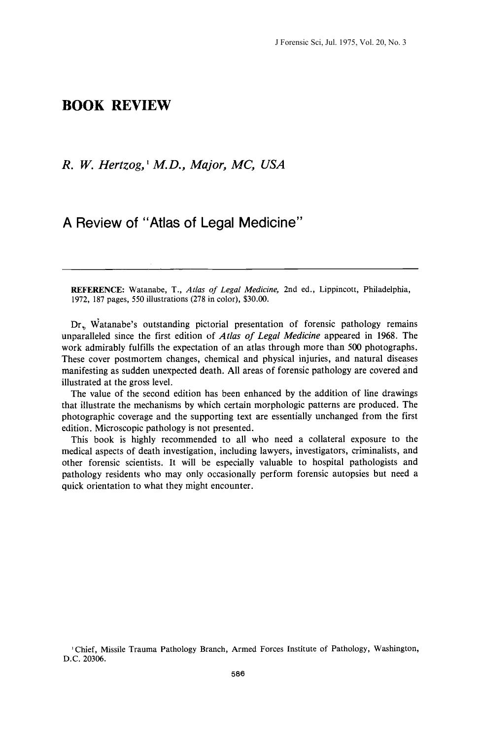 A Review of Atlas of Legal Medicine by Hertzog RW
