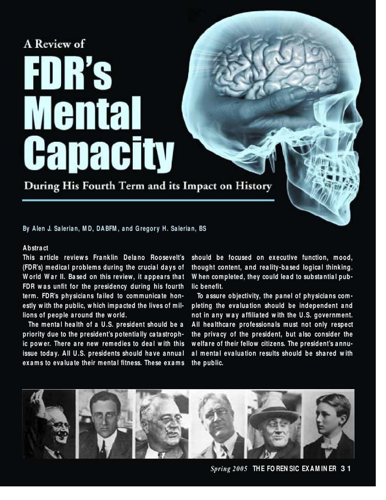 A Review of FDR's Mental Capacity During His Fourth Term and its Impact on History by Alex J. Salerian Gregory H. Salerian