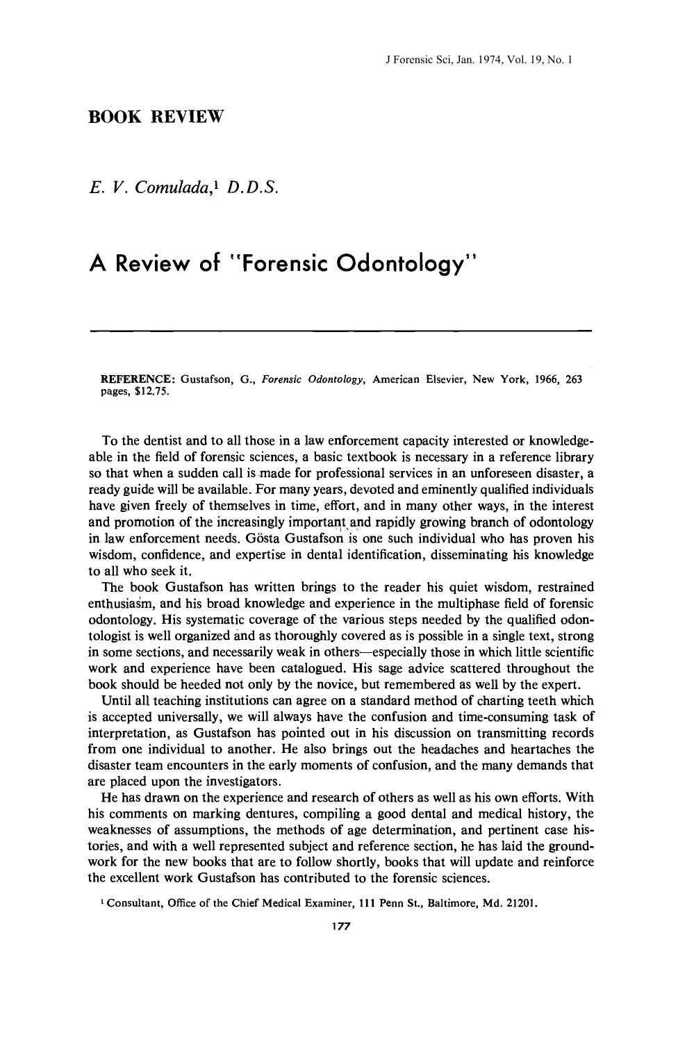A Review of Forensic Odontology by Comulada EV