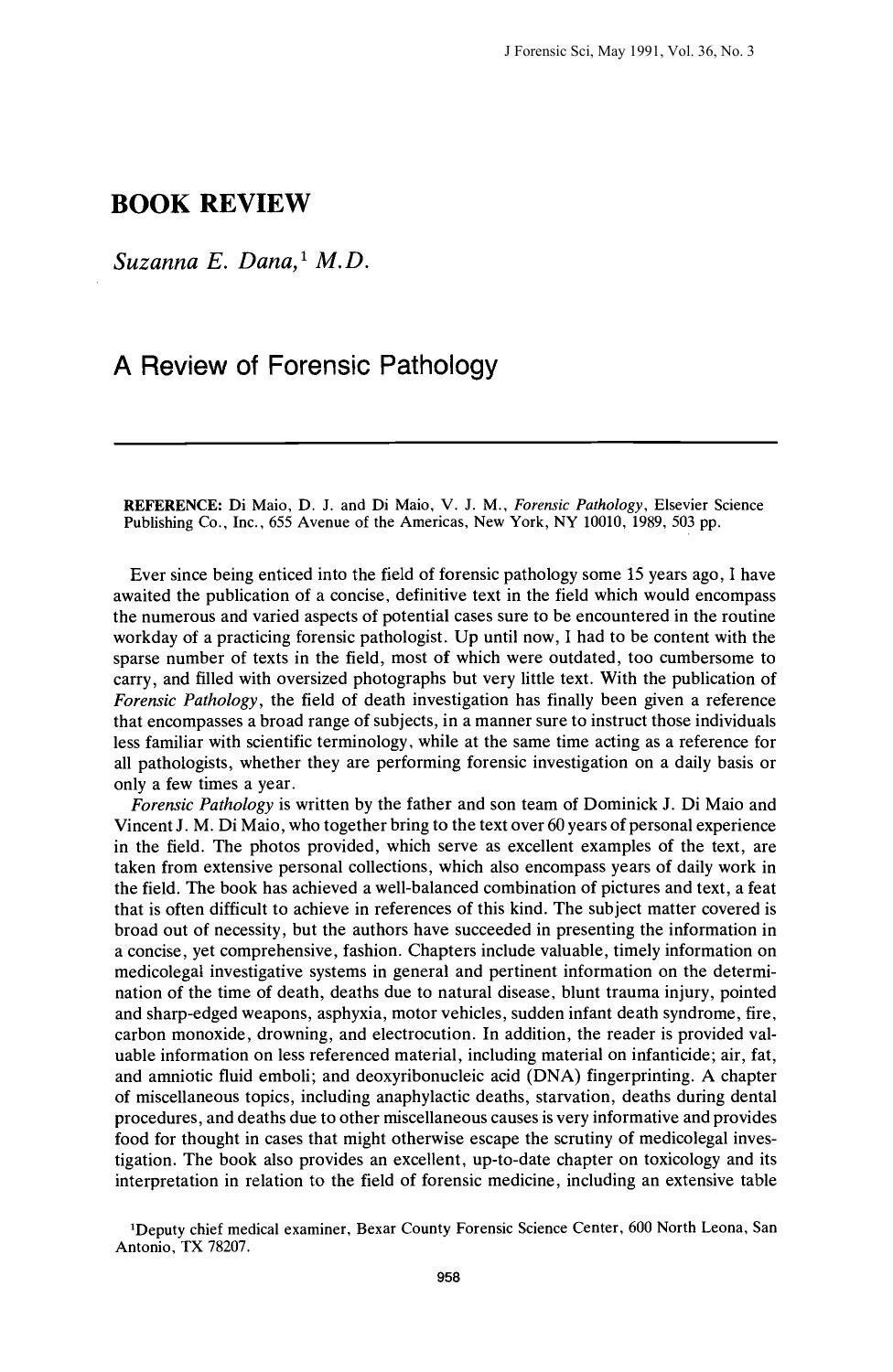 A Review of Forensic Pathology by Dana SE