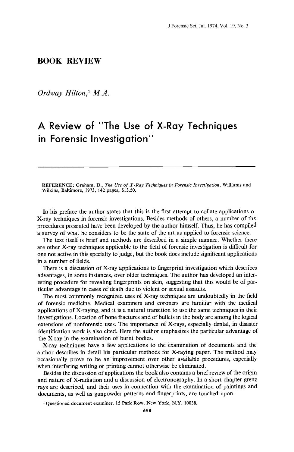 A Review of The Use of X-Ray Techniques in Forensic Investigation by Hilton O