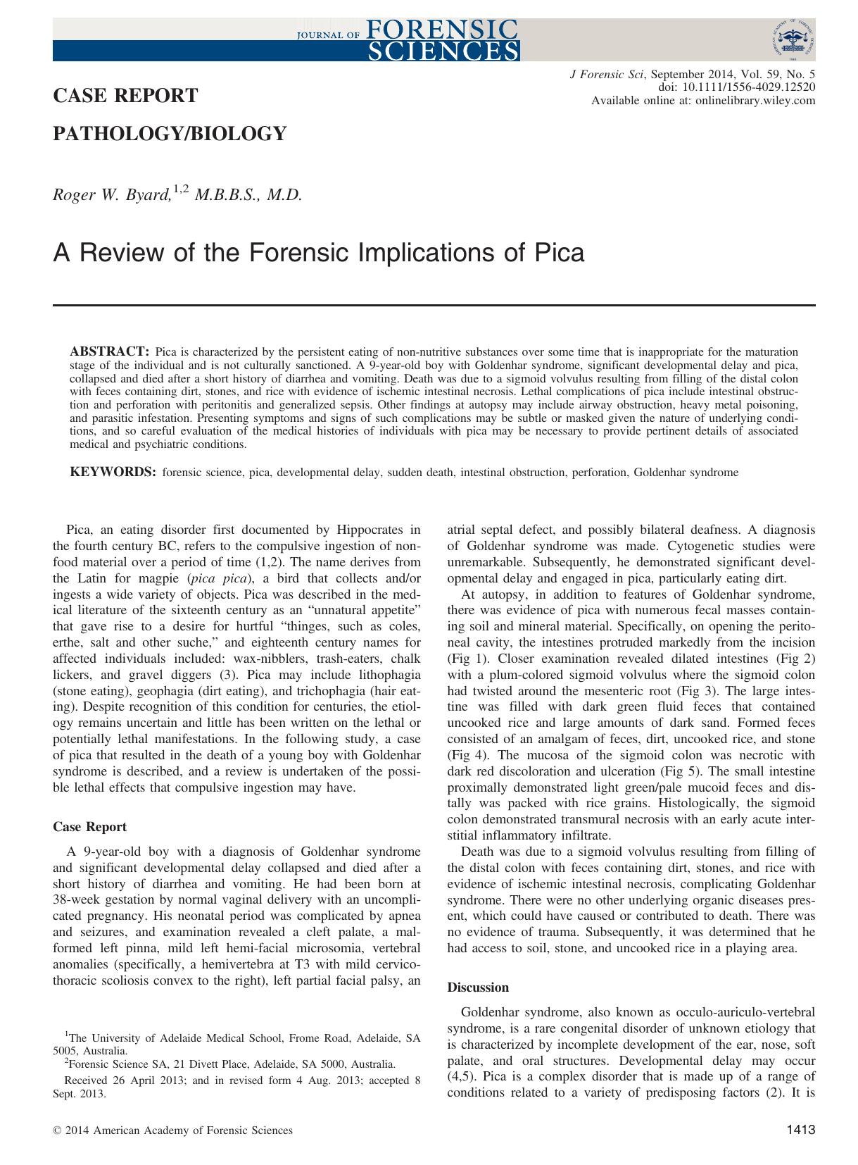 A Review of the Forensic Implications of Pica by Unknown