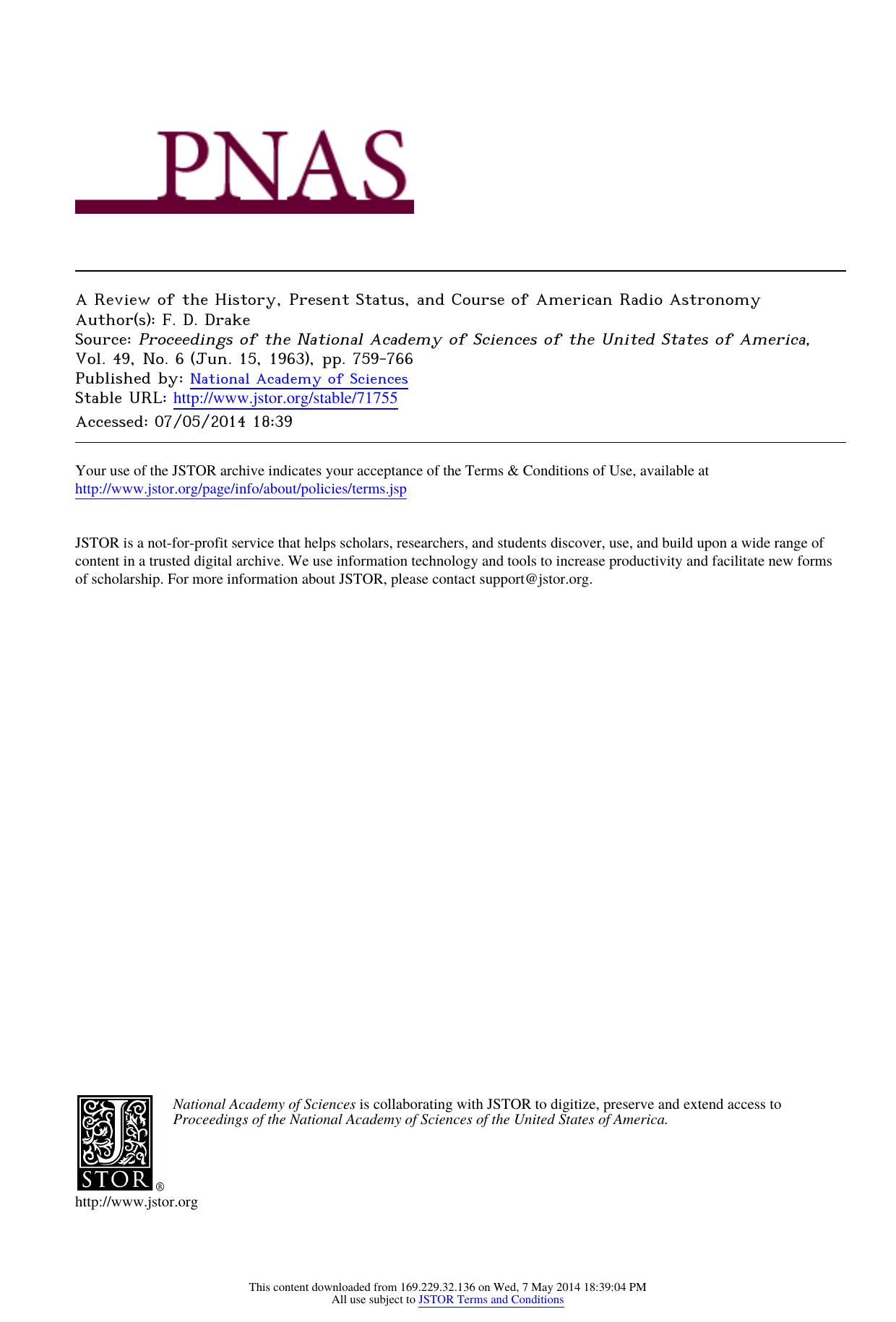 A Review of the History, Present Status, and Course of American Radio Astronomy by A Review of the History Status & Course of Radio Astronomy (1963)