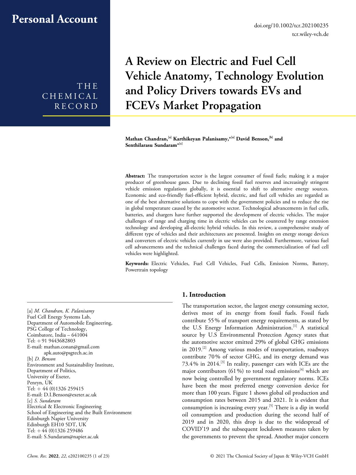 A Review on Electric and Fuel Cell Vehicle Anatomy, Technology Evolution and Policy Drivers towards EVs and FCEVs Market Propagation by Unknown