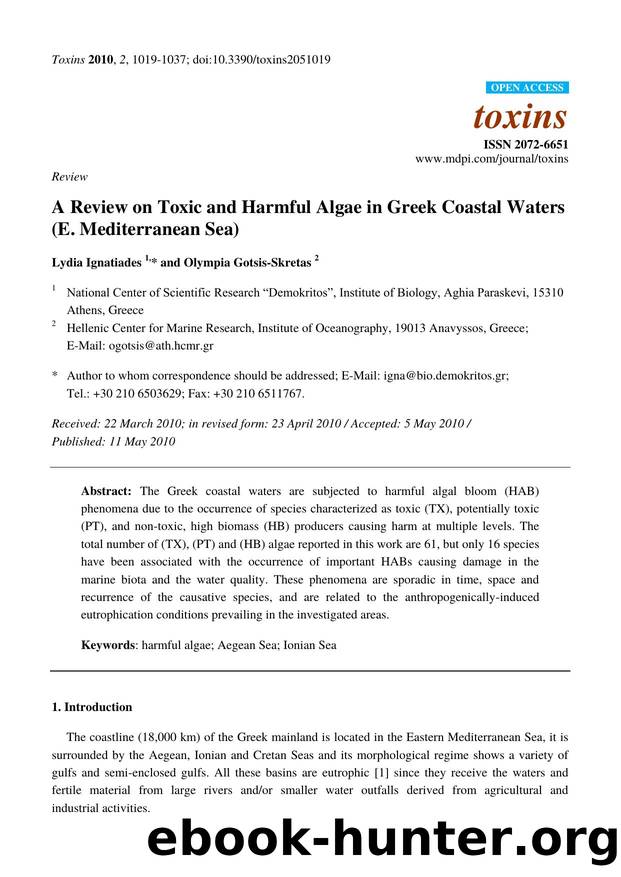 A Review on Toxic and Harmful Algae in Greek Coastal Waters (E. Mediterranean Sea) by Lydia Ignatiades & Olympia Gotsis-Skretas