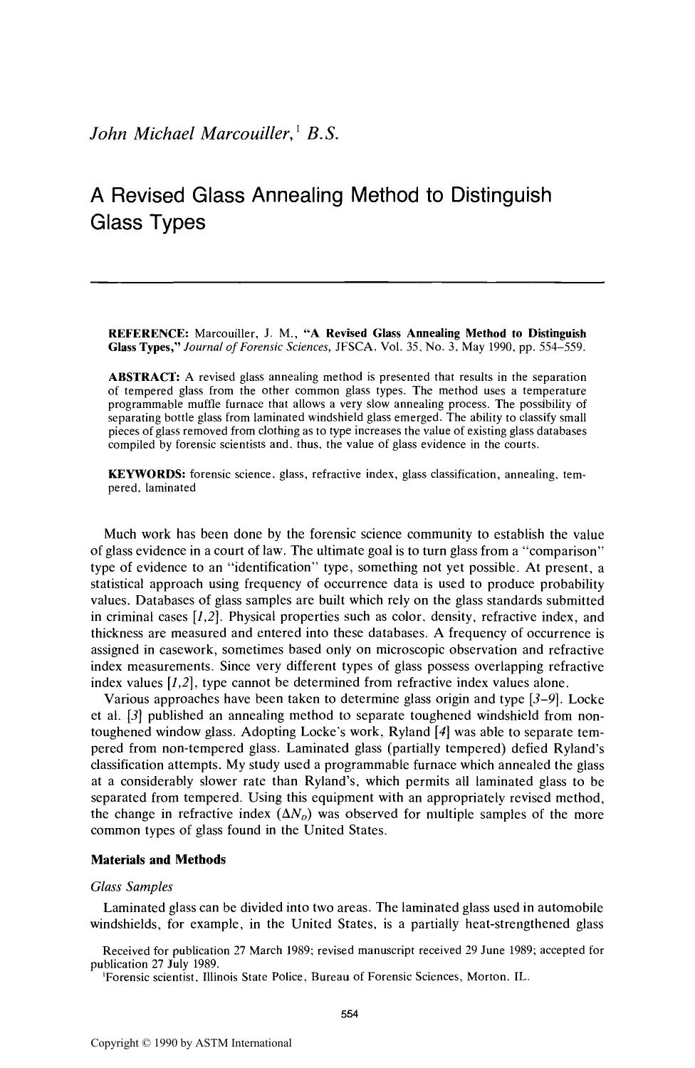 A Revised Glass Annealing Method to Distinguish Glass Types by Marcouiller JM