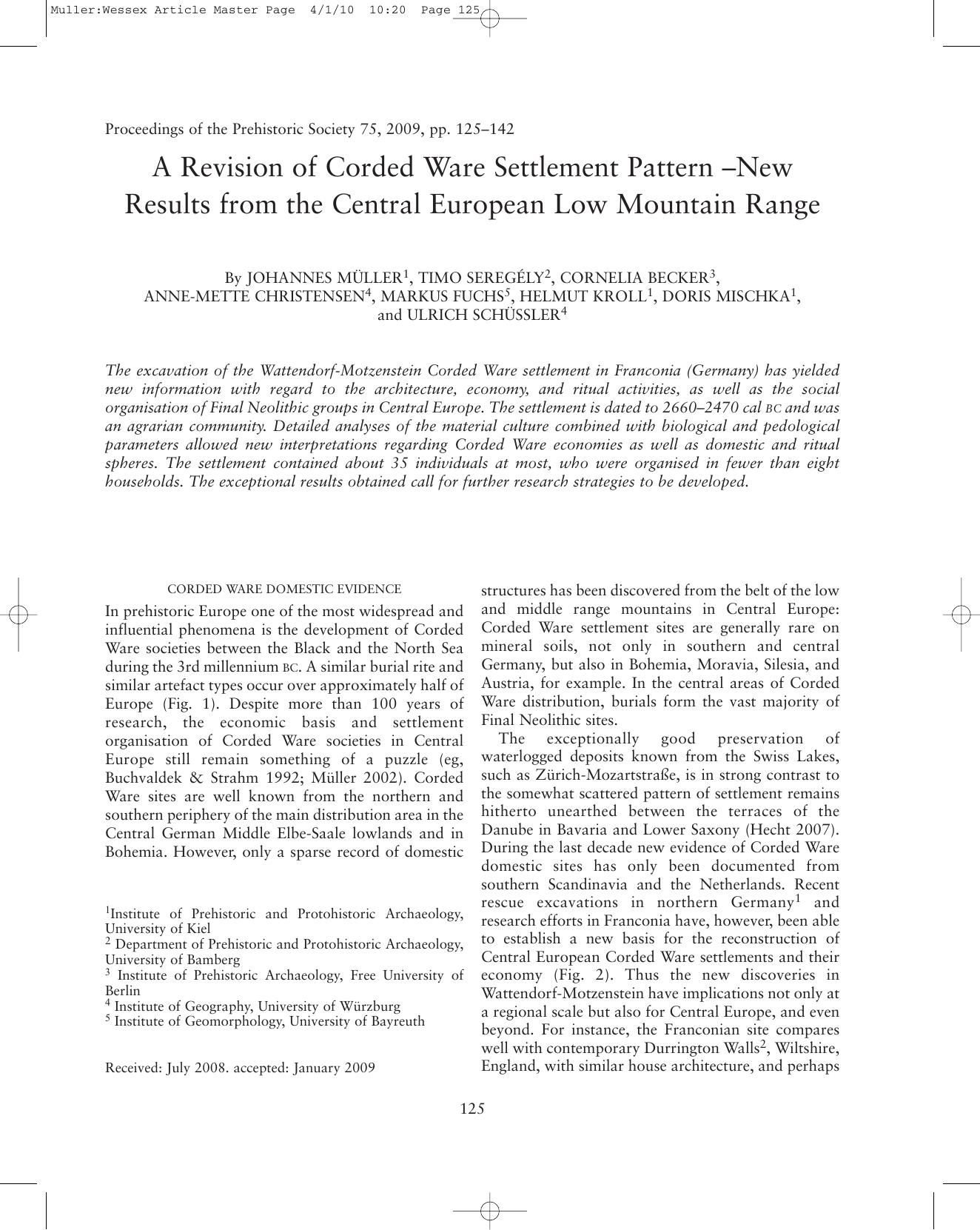A Revision of Corded Ware Settlement Pattern - New Results from the Central European Low Mountain Range by Müller J. Seregely T. Becker C. et al