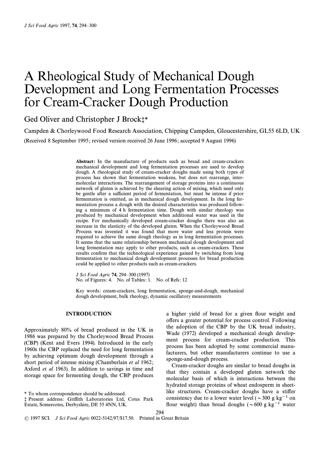 A Rheological Study of Mechanical Dough Development and Long Fermentation Processes for Cream-Cracker Dough Production by Unknown