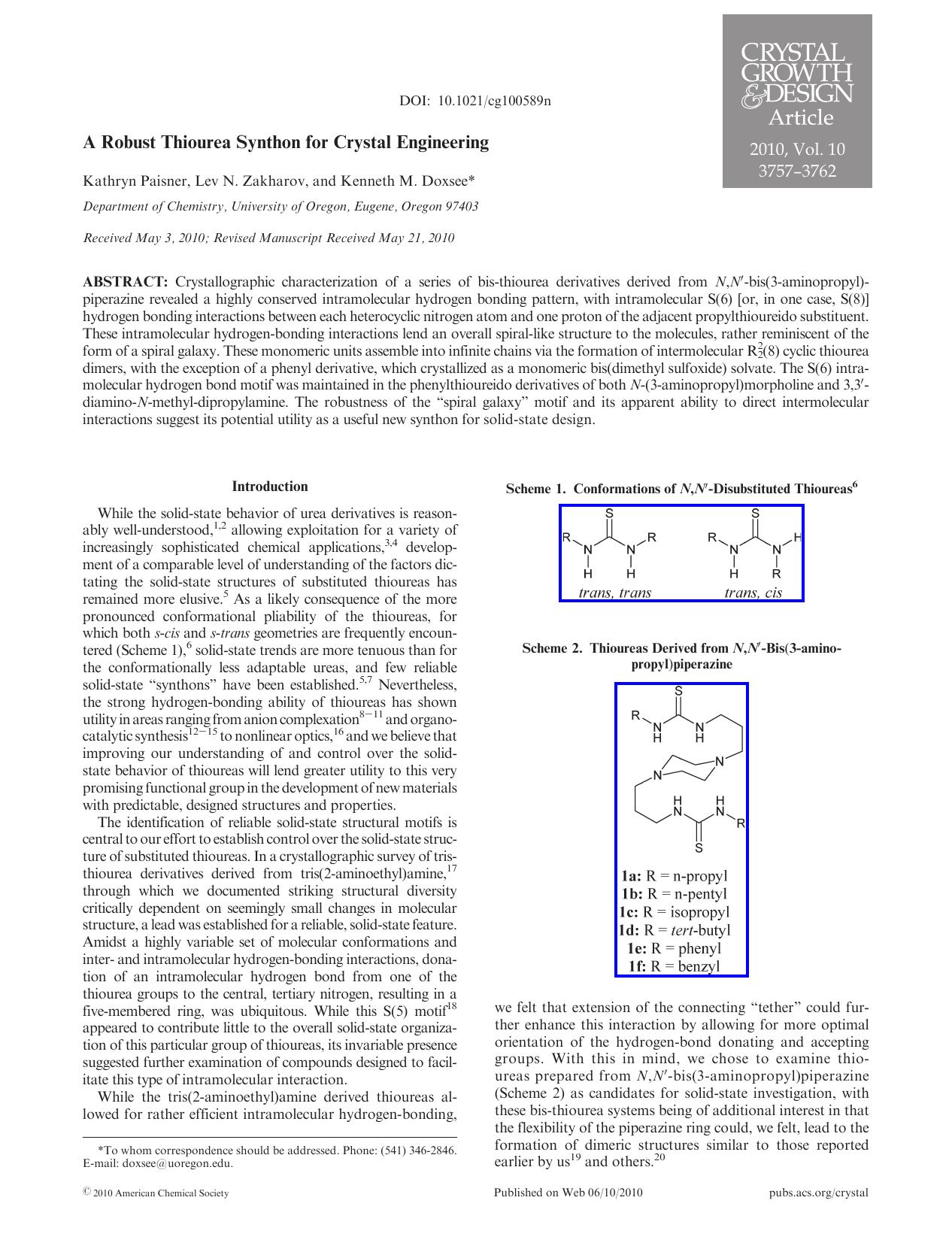 A Robust Thiourea Synthon for Crystal Engineering by Unknown