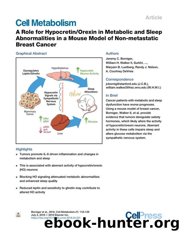 A Role for HypocretinOrexin in Metabolic and Sleep Abnormalities in a Mouse Model of Non-metastatic Breast Cancer by unknow