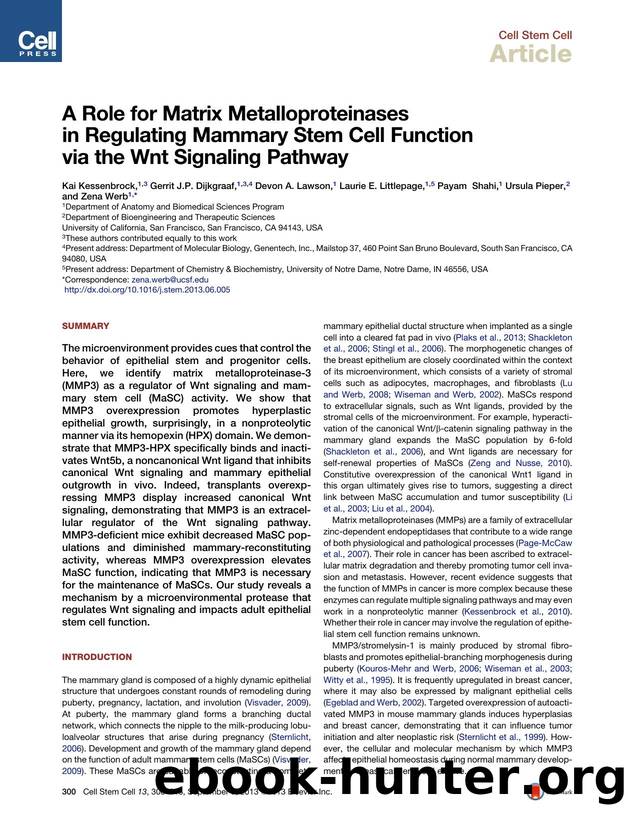 A Role for Matrix Metalloproteinases in Regulating Mammary Stem Cell Function via the Wnt Signaling Pathway by unknow