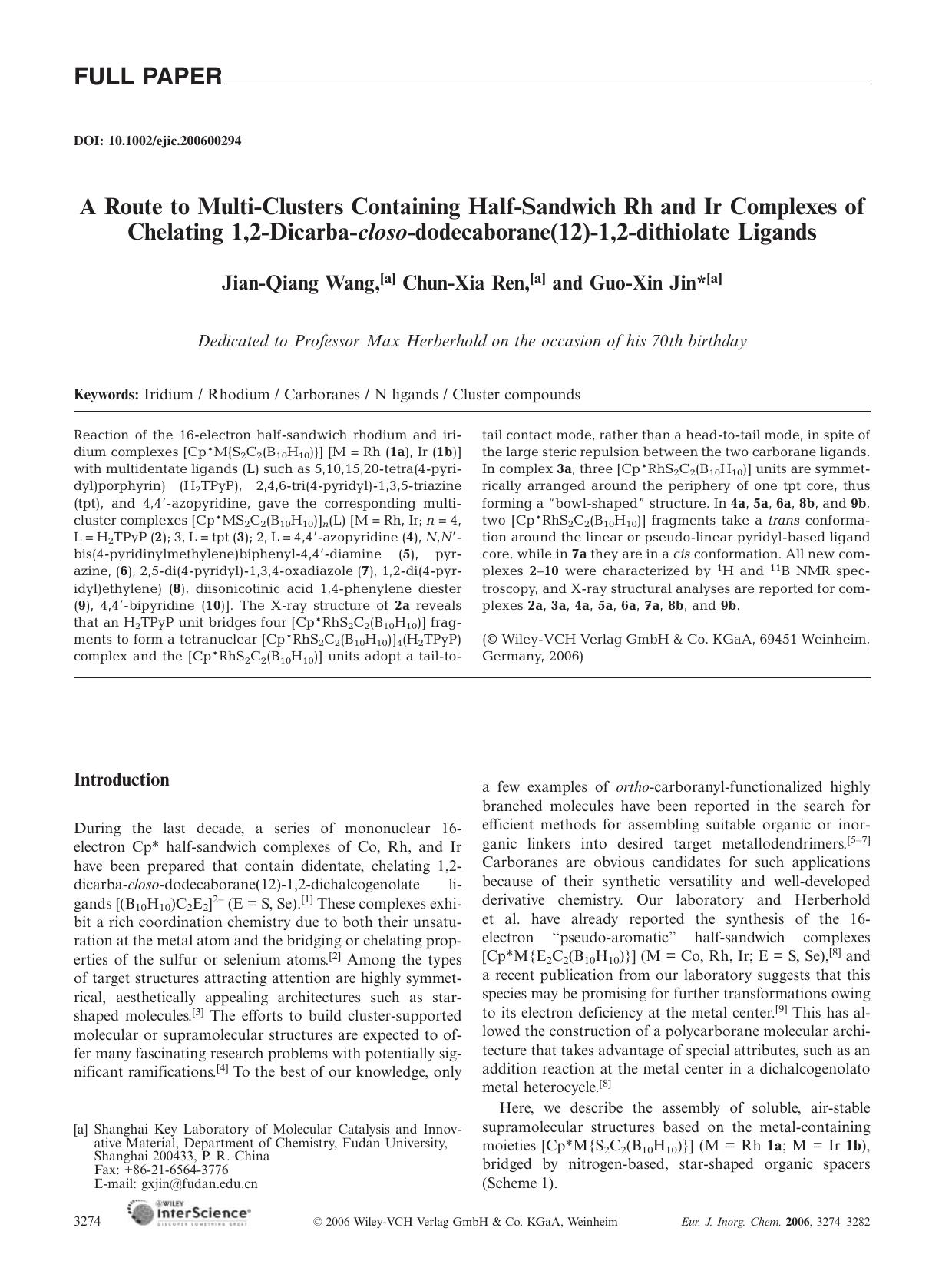 A Route to Multi-Clusters Containing Half-Sandwich Rh and Ir Complexes of Chelating 1,2-Dicarba-closo-dodecaborane(12)-1,2-dithiolate Ligands by Unknown