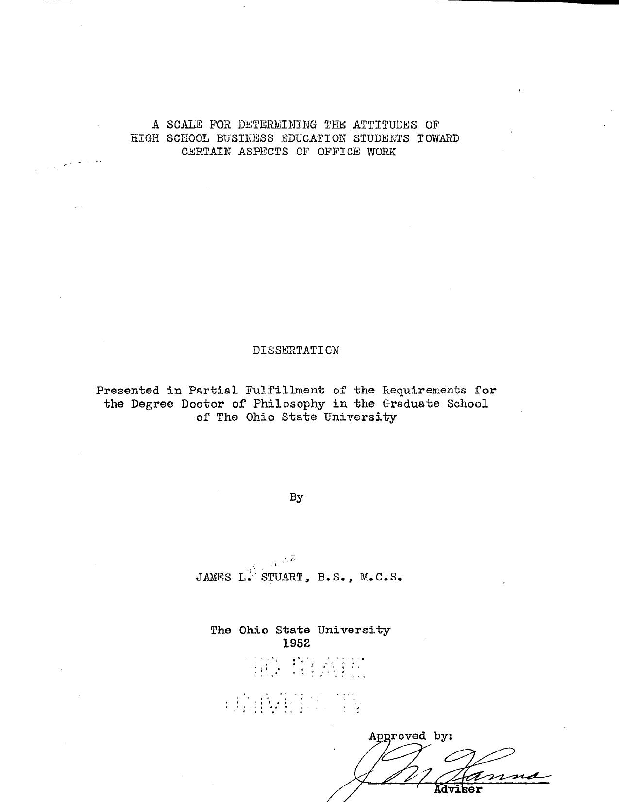 A SCALE FOR DETERMINING THE ATTITUDES OF HIGH SCHOOL BUSINESS EDUCATION STUDENTS TOWARD CERTAIN ASPECTS OF OFFICE WORK by STUART JAMES LAFRANCE