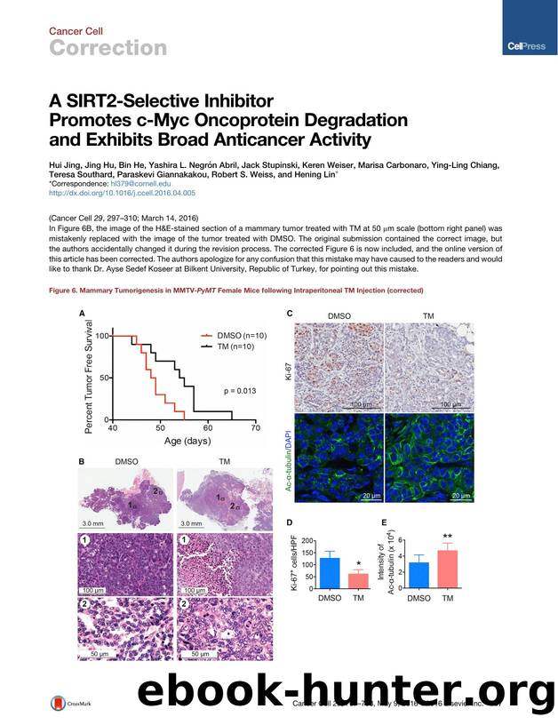 A SIRT2-Selective Inhibitor Promotes c-Myc Oncoprotein Degradation and Exhibits Broad Anticancer Activity by unknow