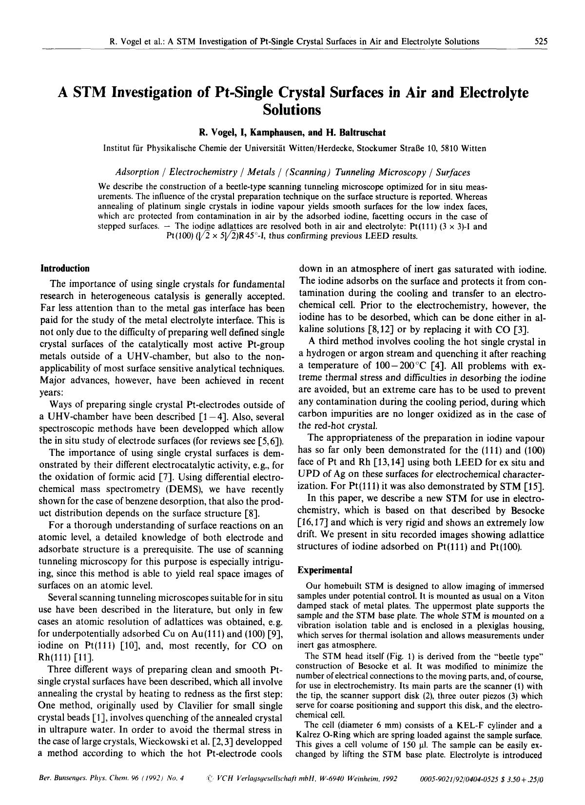 A STM Investigation of Pt-Single Crystal Surfaces in Air and Electrolyte Solutions by Unknown