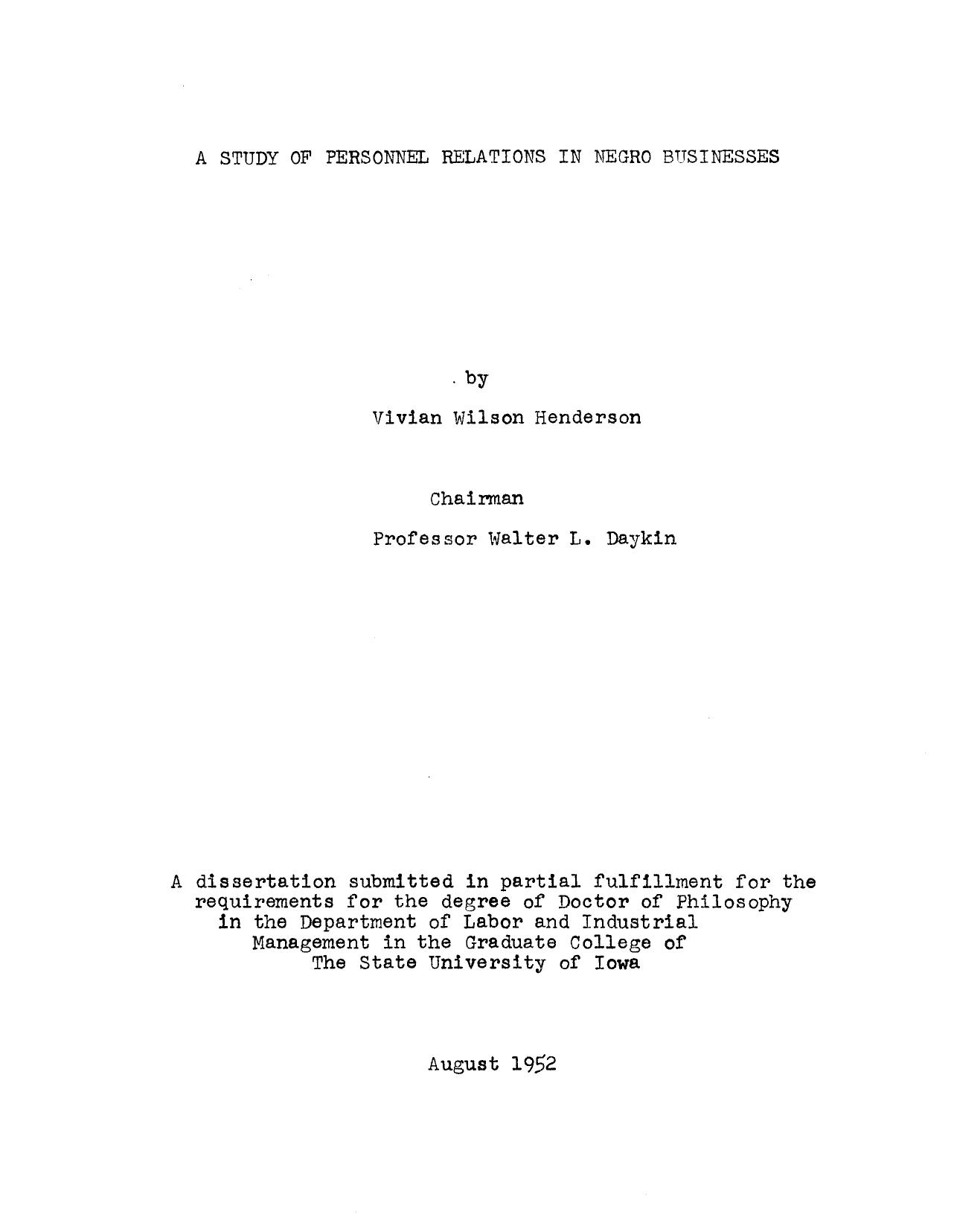 A STUDY OF PERSONNEL RELATIONS IN NEGRO BUSINESSES by HENDERSON VIVIAN WILSON