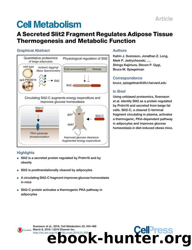 A Secreted Slit2 Fragment Regulates Adipose Tissue Thermogenesis and Metabolic Function by unknow