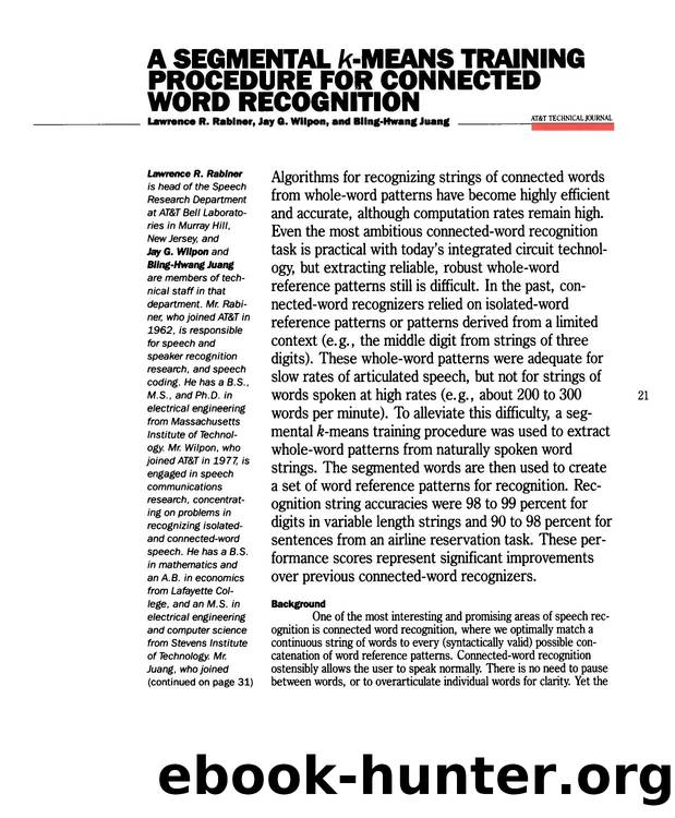 A Segmental kMeans Training Procedure for Connected Word Recognition by Unknown