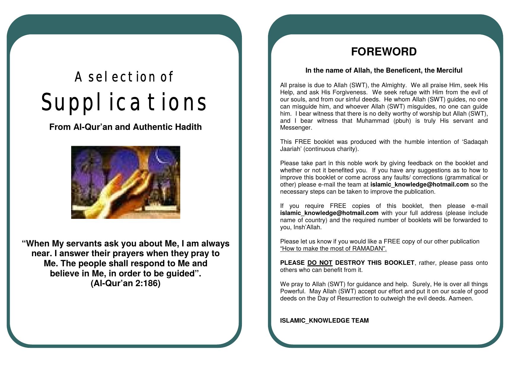 A Selection Of Supplications by Unknown