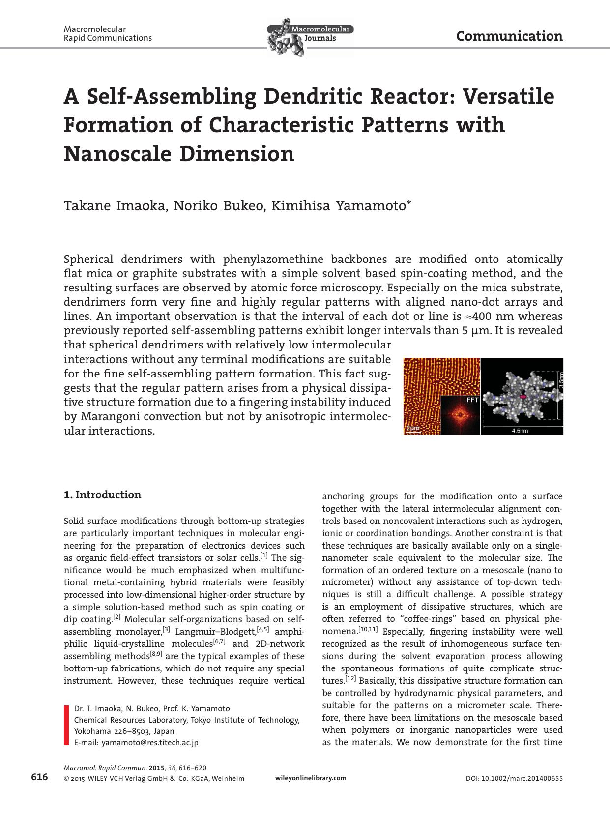 A Self‐Assembling Dendritic Reactor: Versatile Formation of Characteristic Patterns with Nanoscale Dimension by Unknown
