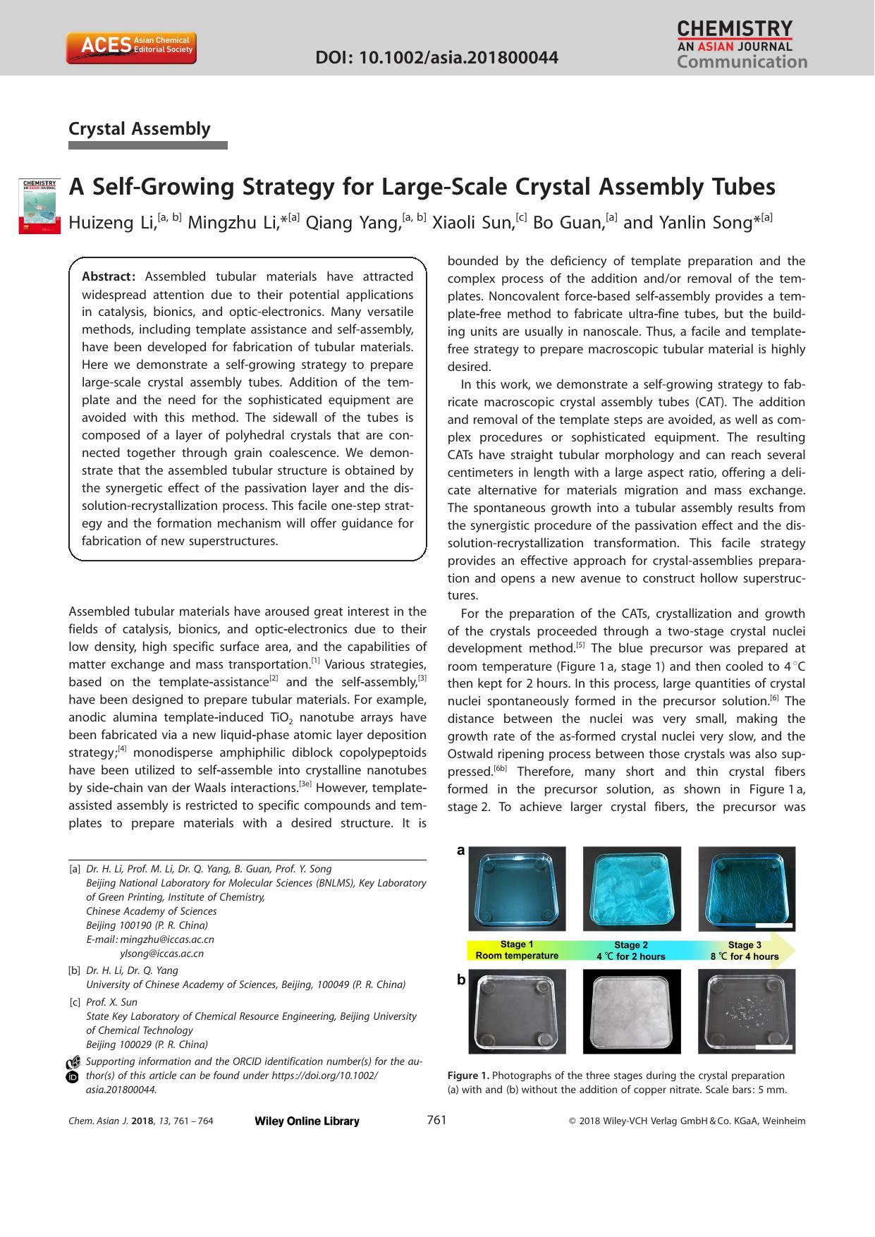 A SelfâGrowing Strategy for LargeâScale Crystal Assembly Tubes by Unknown