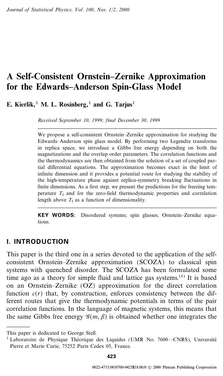 A Self-Consistent Ornstein–Zernike Approximation for the Edwards–Anderson Spin-Glass Model by Unknown