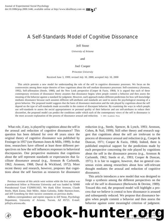 A Self-Standards Model of Cognitive Dissonance by Stone J. et al