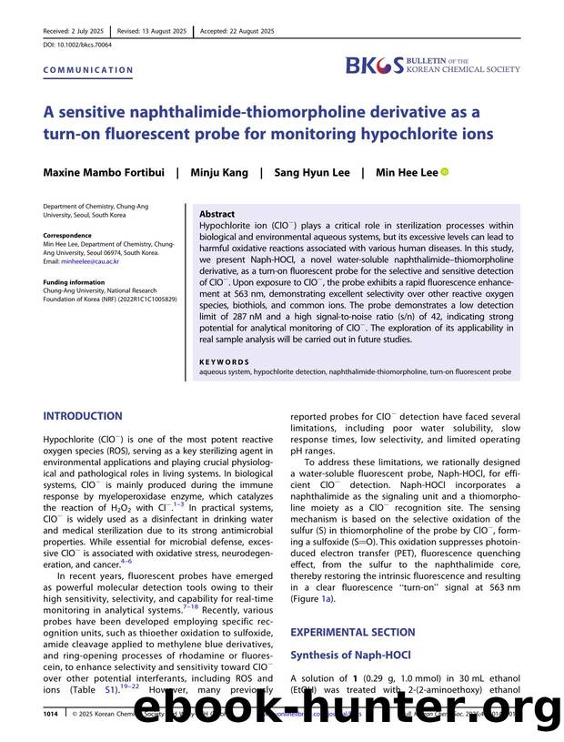 A Sensitive NaphthalimideâThiomorpholine Derivative as a TurnâOn Fluorescent Probe for Monitoring Hypochlorite Ions by Unknown