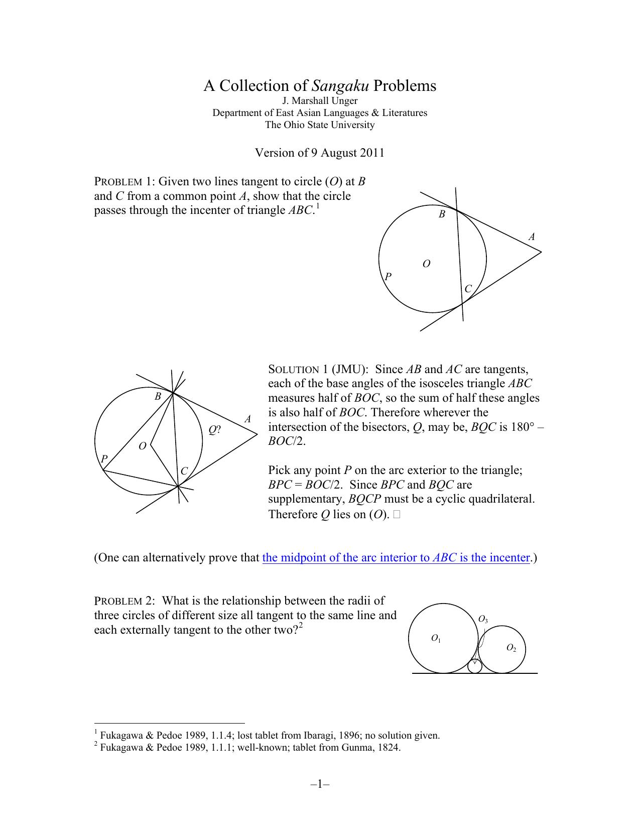 A Set of Beautiful Japanese Geometry Theorems by Anon