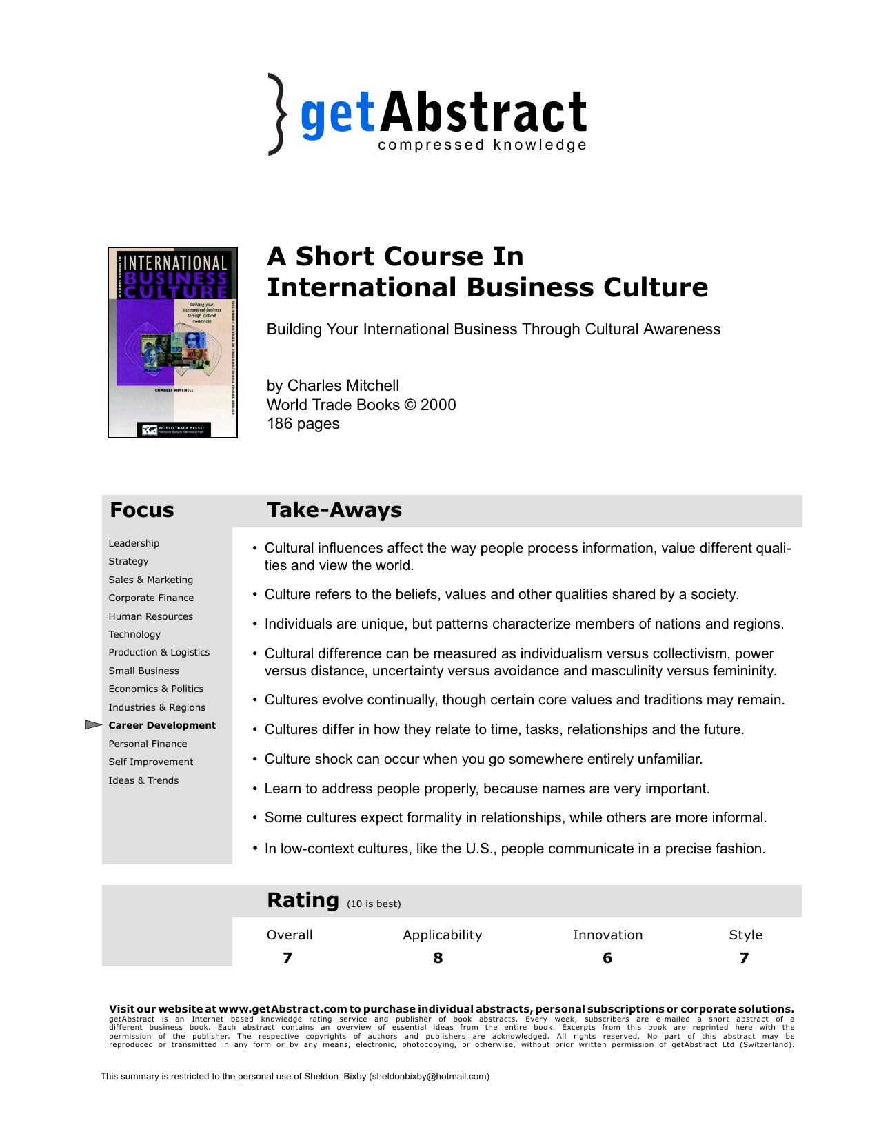 A Short Course in International Business Culture by getAbstract