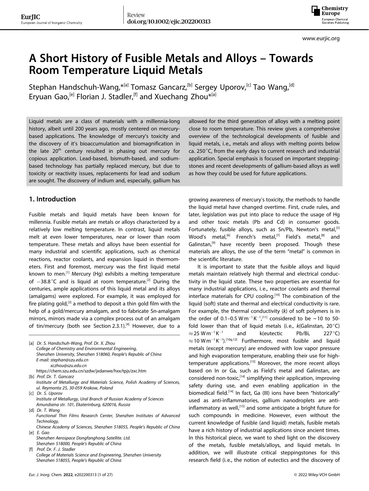 A Short History of Fusible Metals and Alloys â Towards Room Temperature Liquid Metals by Unknown