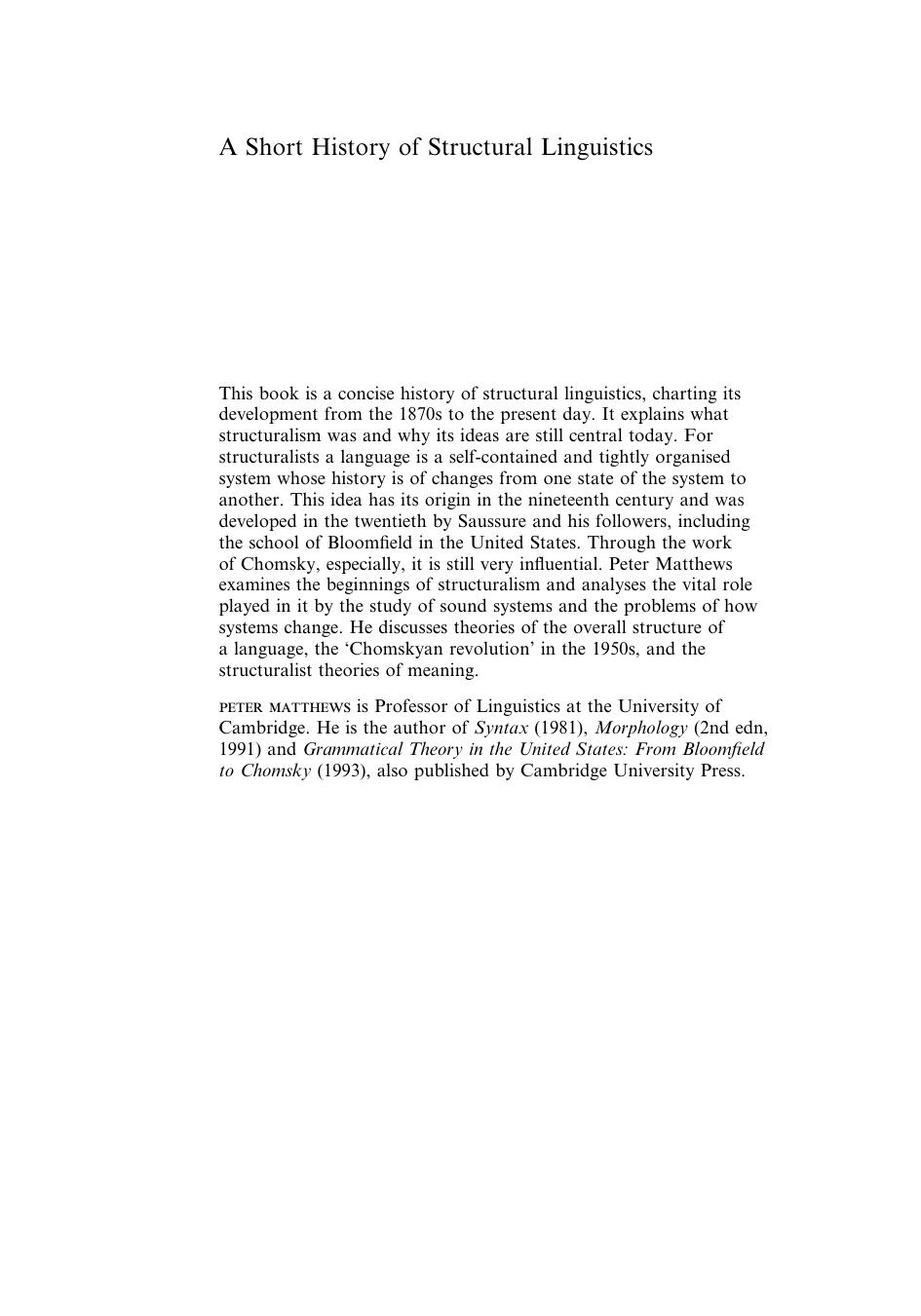 A Short History of Structural Linguistics by Peter Matthews