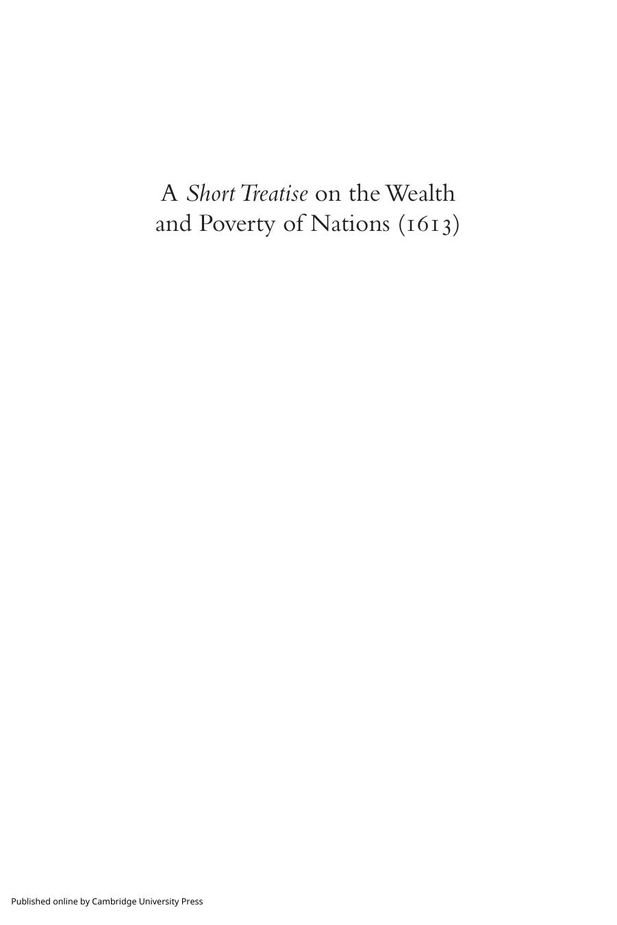 A Short Treatise on the Wealth and Poverty of Nations (1613) by Antonio Serra Sophus A. Reinert Jonathan Hunt