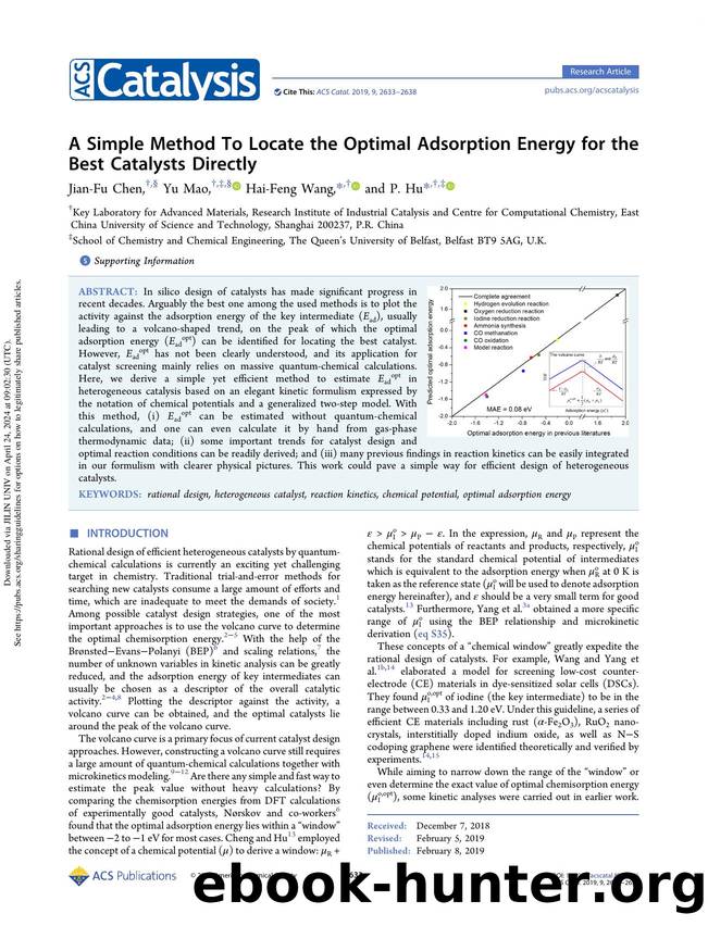 A Simple Method To Locate the Optimal Adsorption Energy for the Best Catalysts Directly by Jian-Fu Chen Yu Mao Hai-Feng Wang & P. Hu