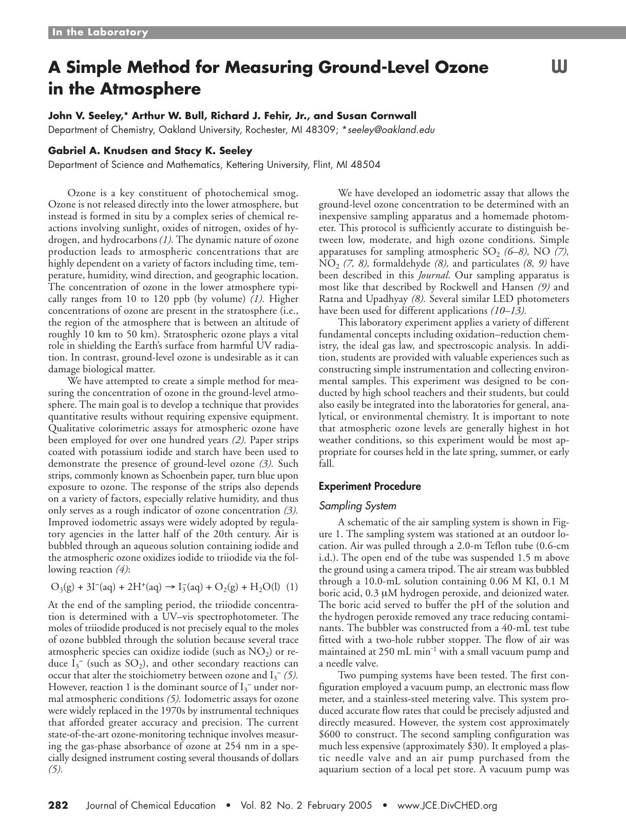 A Simple Method for Measuring Ground-Level Ozone in the Atmosphere by unknow