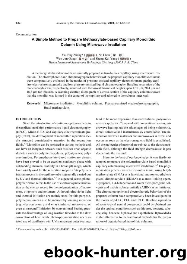A Simple Method to Prepare MethacrylateBased Capillary Monolithic Column Using Microwave Irradiation by Unknown