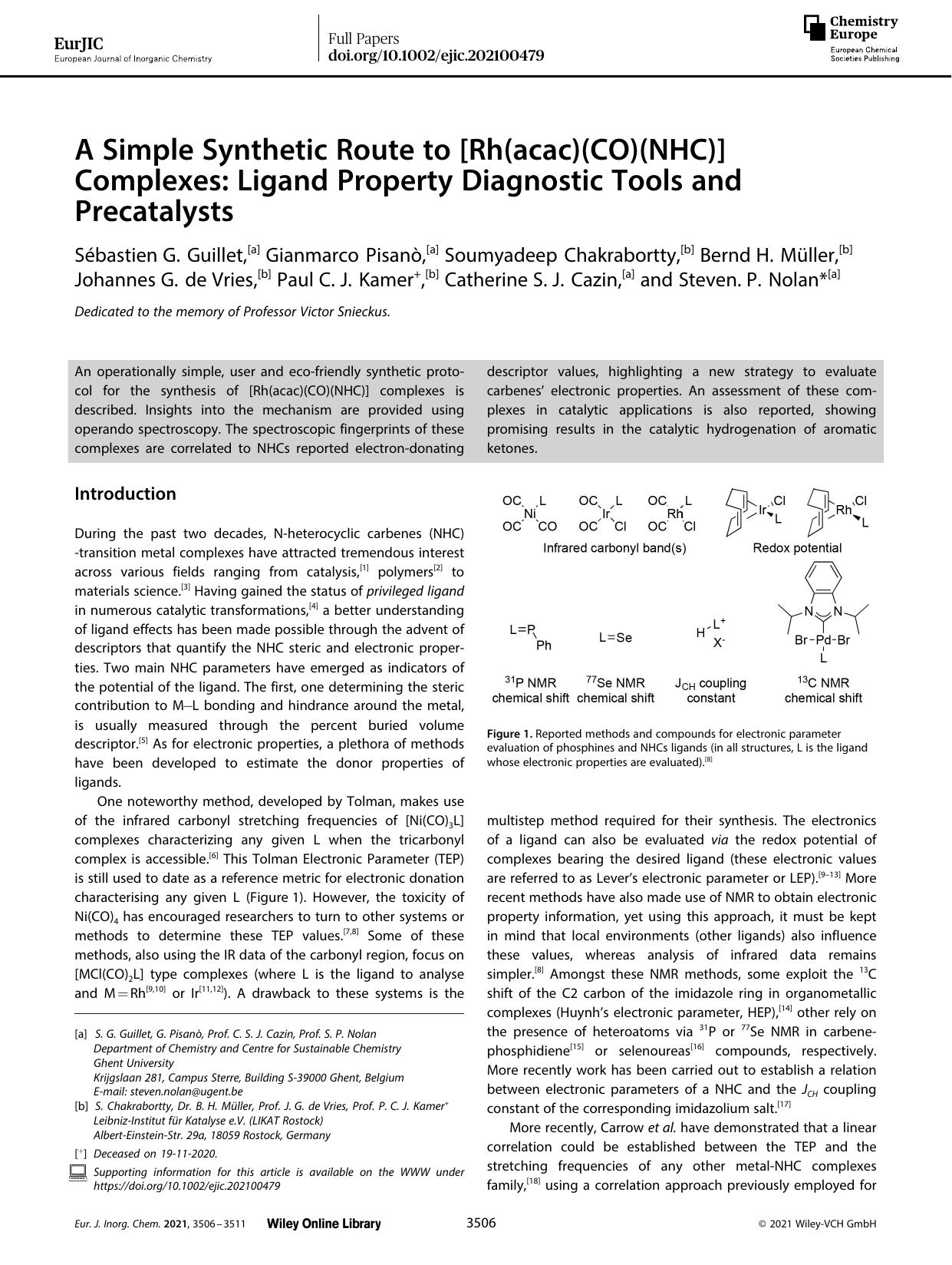 A Simple Synthetic Route to [Rh(acac)(CO)(NHC)] Complexes: Ligand Property Diagnostic Tools and Precatalysts by Unknown