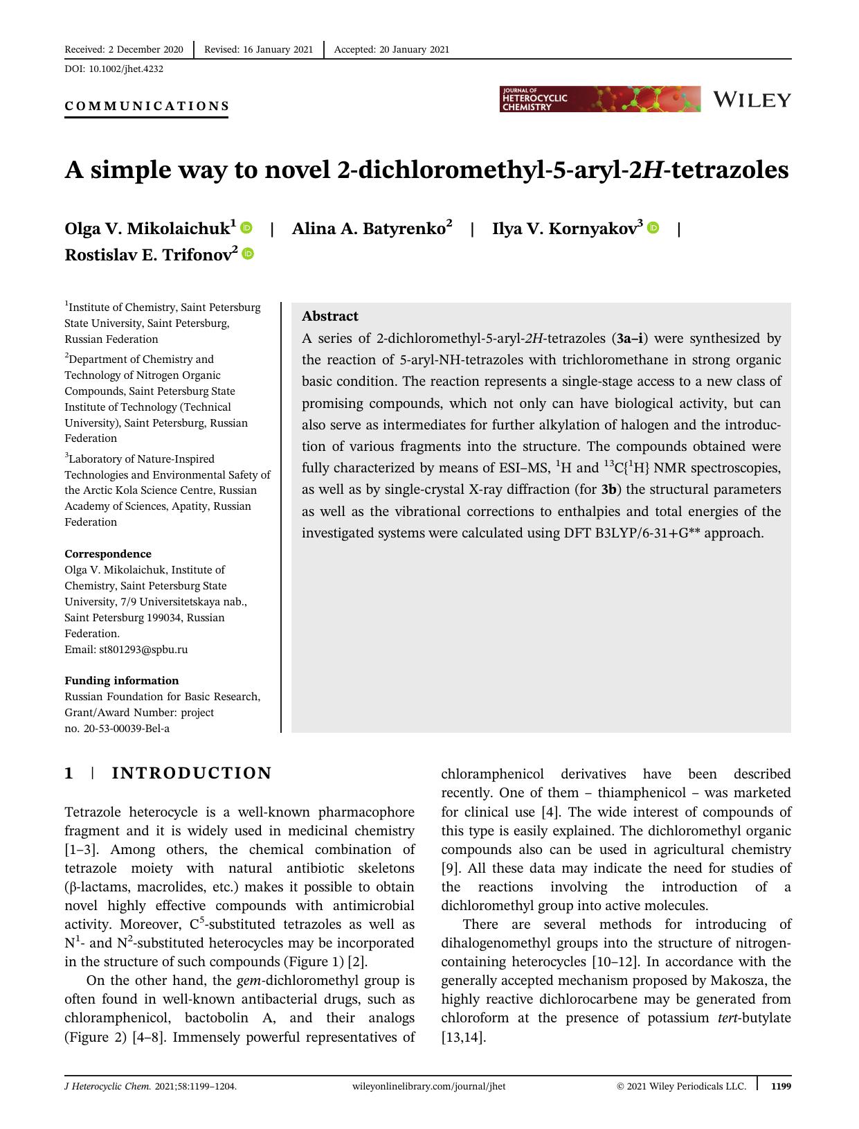 A Simple Way to Novel 2-Dichloromethyl-5-aryl-2H-tetrazoles by Unknown