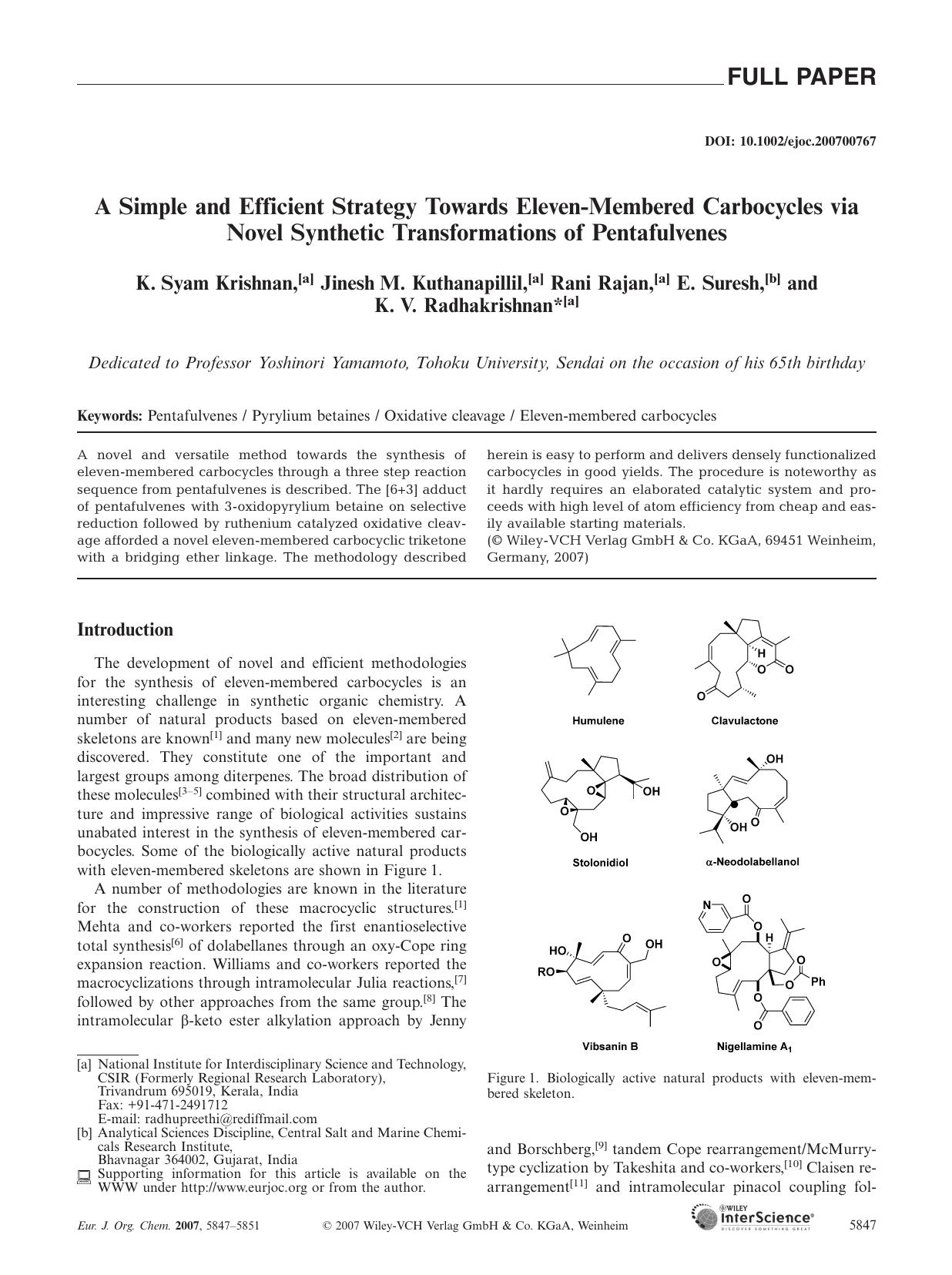 A Simple and Efficient Strategy Towards Eleven-Membered Carbocycles via Novel Synthetic Transformations of Pentafulvenes by Unknown