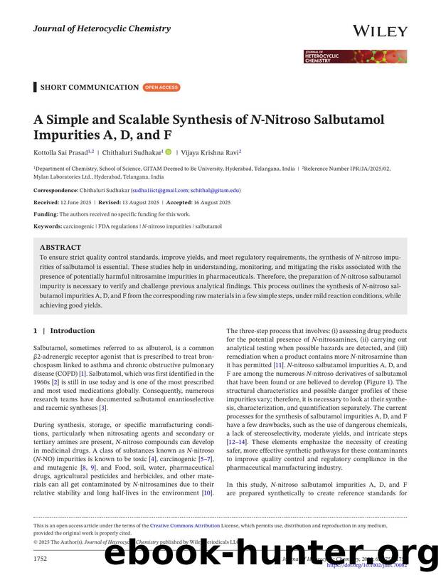 A Simple and scalable Synthesis of NâNitroso Salbutamol Impurities A, D, and F by Unknown
