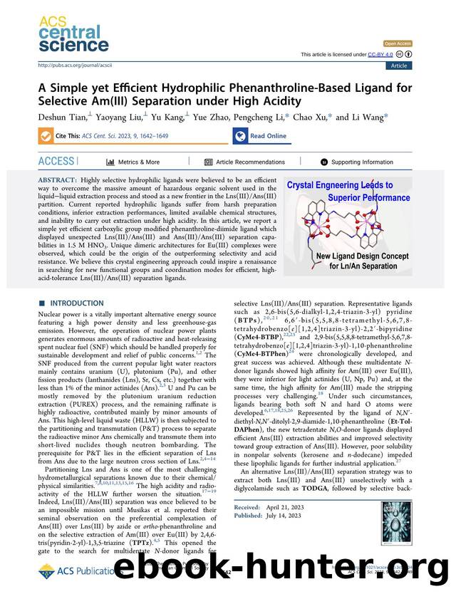 A Simple yet Efficient Hydrophilic Phenanthroline-Based Ligand for Selective Am(III) Separation under High Acidity by unknow