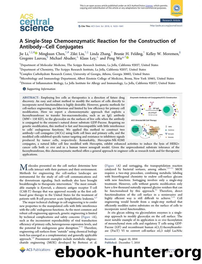 A Single-Step Chemoenzymatic Reaction for the Construction of AntibodyâCell Conjugates by unknow
