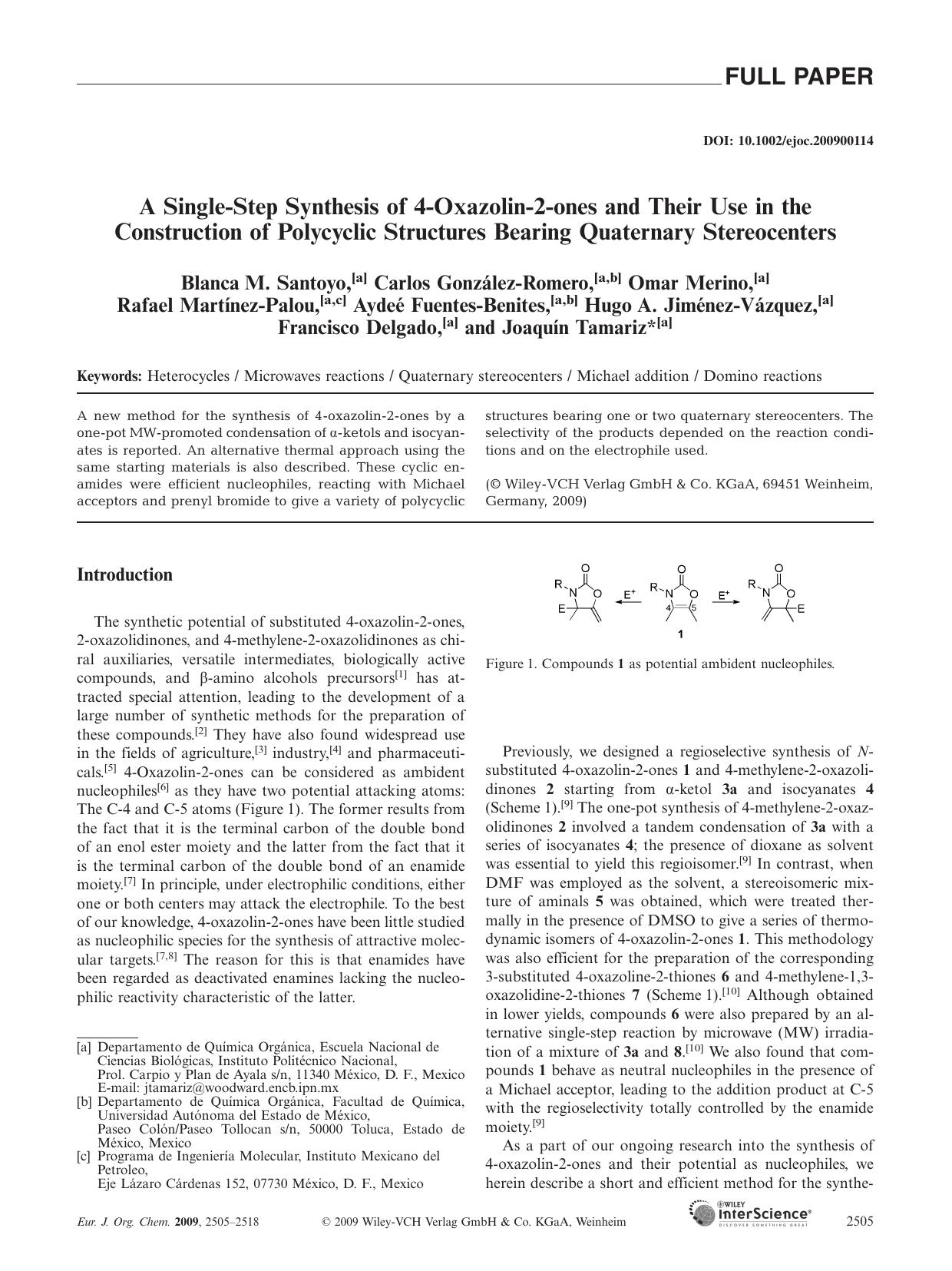A Single-Step Synthesis of 4-Oxazolin-2-ones and Their Use in the Construction of Polycyclic Structures Bearing Quaternary Stereocenters by Unknown