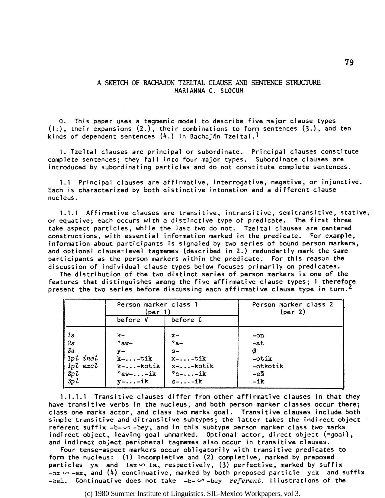 A Sketch of Bachajon Tzeltal Clause and Sentence Structure by Slocum Marianna C