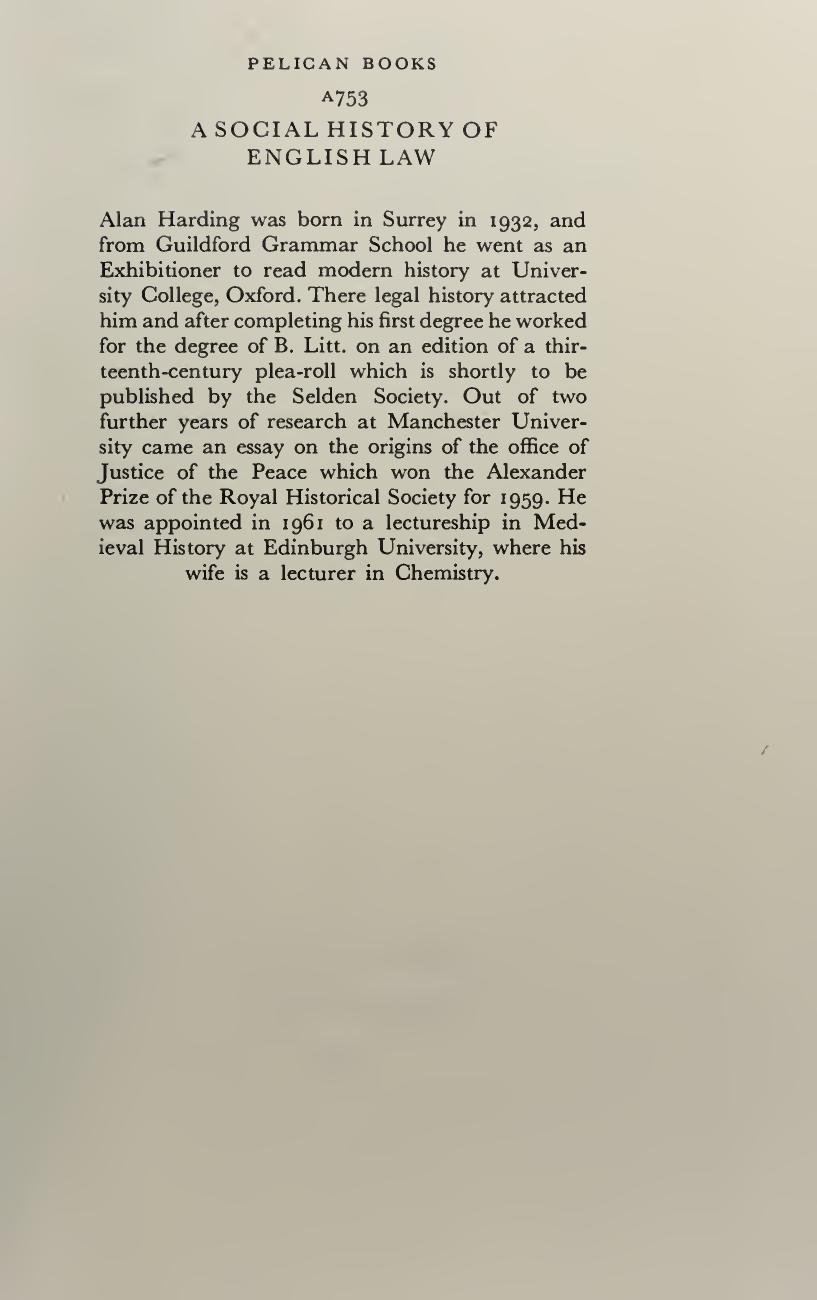 A Social History of English Law by Alan Harding