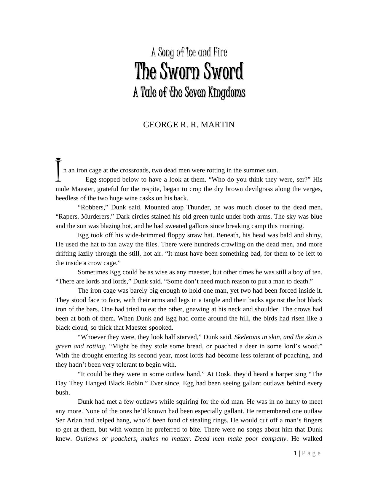 A Song of Ice and Fire: The Sworn Sword by George R. R. Martin